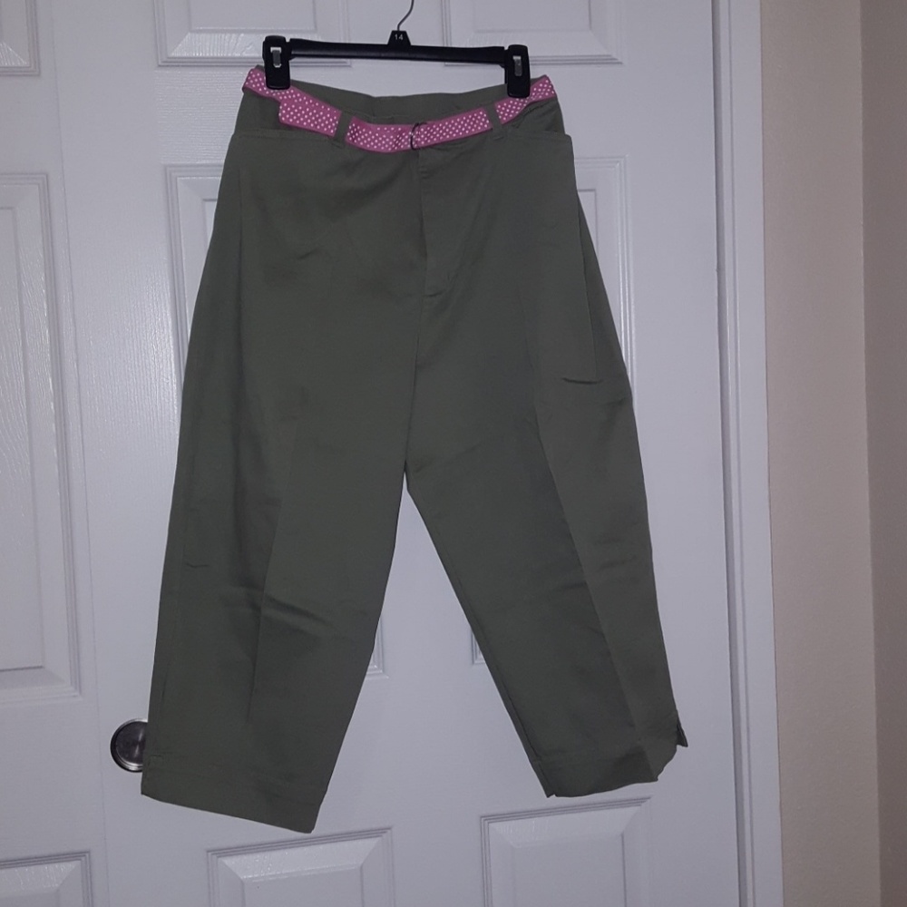 Pants with pink belt